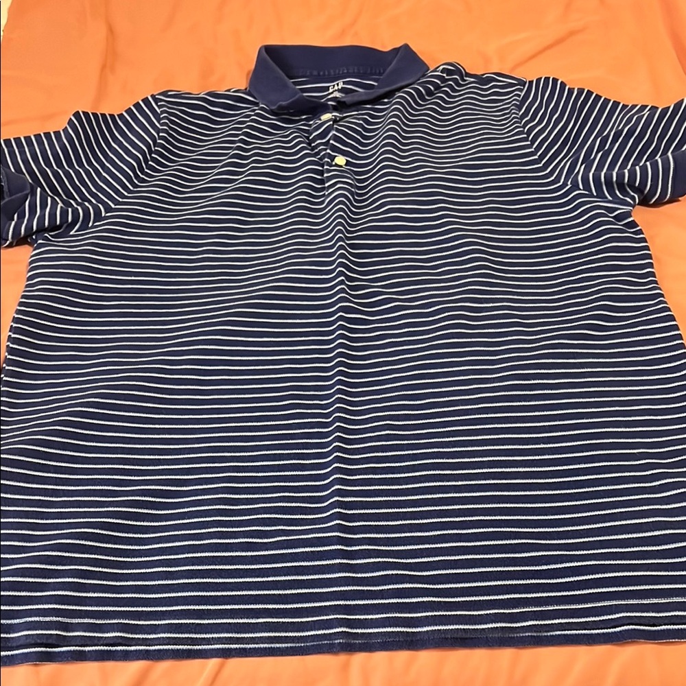 GAP Navy and White Striped Polo Shirt